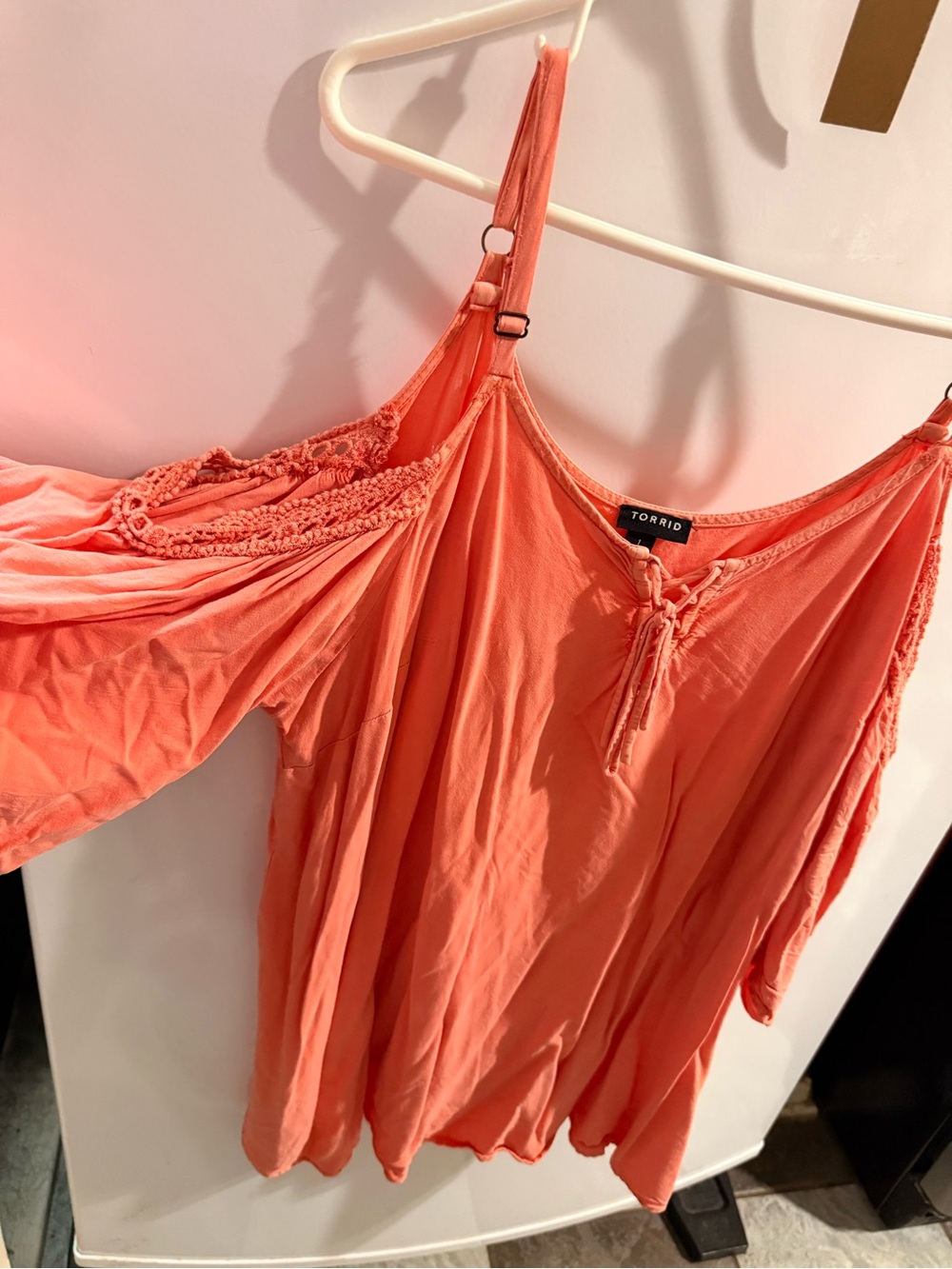 torrid Coral Tie-Front Cold-Shoulder Top